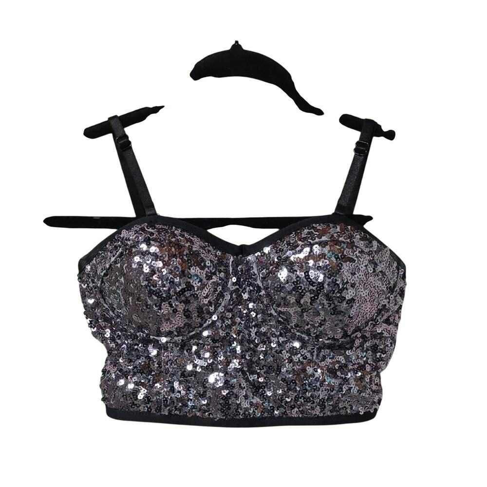 Balera Black Silver Sequin Corset Top Ribbed Dancewear Womens Size SA Size 4-6